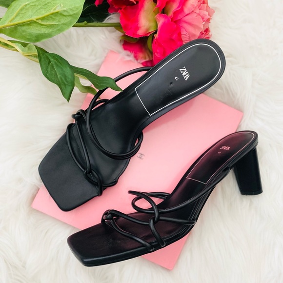 Zara Shoes Zara Vinyl Strappy Heeled Sandals Poshmark